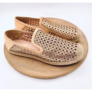 Stuart Weitzman Shoes Womens 9 Gold Leather Espadrille Flats Die Cut